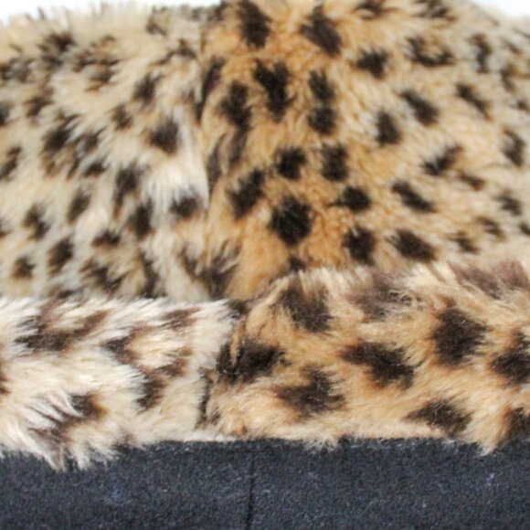 Vintage 1990s Herman Kay Black Wool Coat Leopard Faux Fur Trim Hood Grunge 90s - Picture 7 of 10